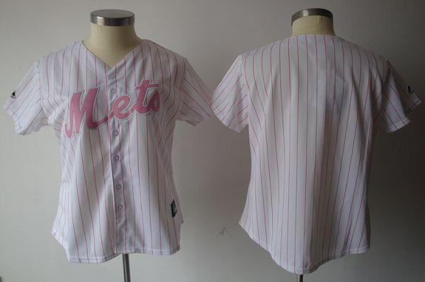 Mets Blank White Pink Strip Women's Fashion Stitched MLB Jersey - Click Image to Close